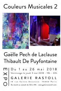 Couleurs Musicales 2 Exposition du 1 au 26 mai 2018.
Avec la peintre Gaëlle Pech de Laclause et le photographe Thibault de Puyfontaine