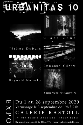 Urbanitas 10 Exposition commune du 1 au 26 septembre 2020
Photographes : Clara Céna - Jérôme Dubuis - Emmanuel Gilbert - Raynald Najosky et Yann Verrier Sauvaire.
Sculpteur : Patrick Lainville